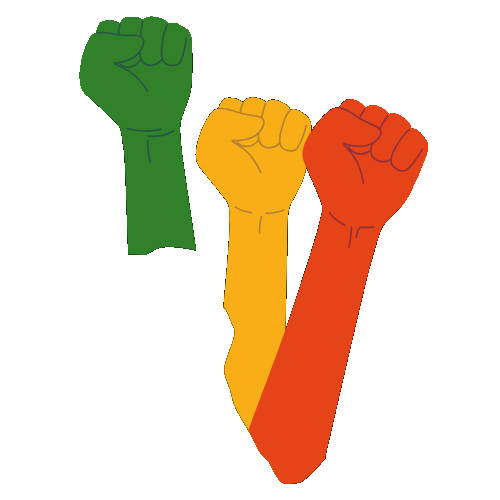 Raised fists in Pan-African colours forming the shape of the African continent