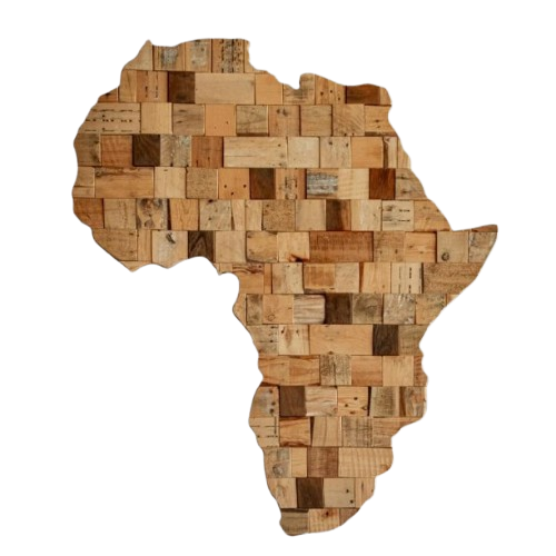 Map of Africa crafted from a mosaic of reclaimed wood pieces